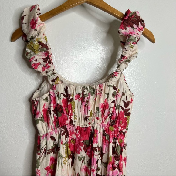 NWT Abercrombie & Fitch Puff Sleeve Babydoll Ruched Floral Linen Cotton M - Picture 6 of 12